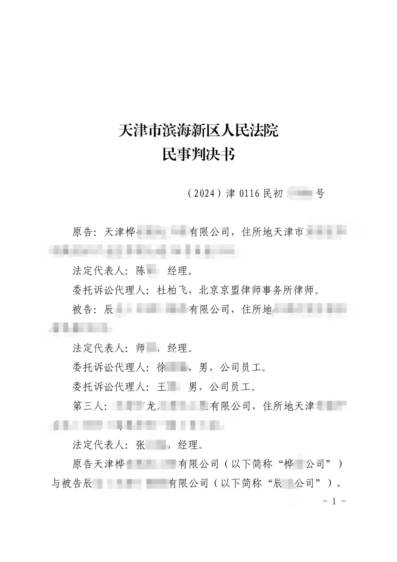 242号 天津滨海 债权人代位权纠纷